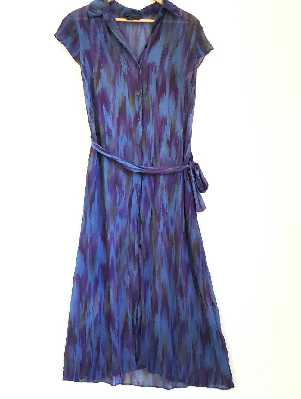 Donna Morgan Blue and Purple Sheer Maxi Shirt Dress Size 8